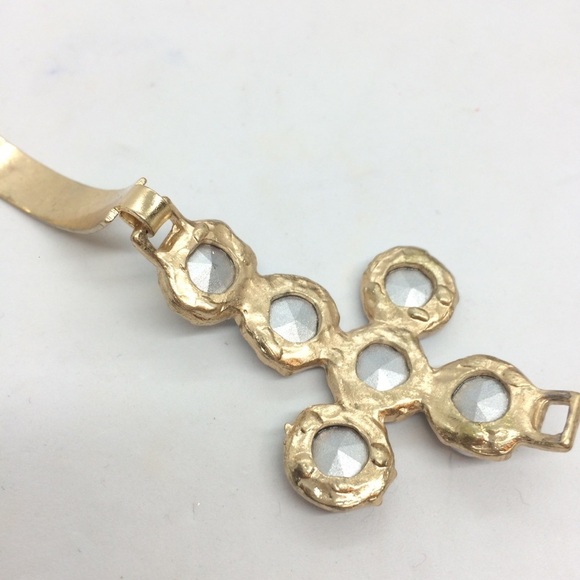 3/$30 SMOKEY FACETED ACRYLIC CROSS BANGLE BRACELET TEXTURED GOLD TONE - Picture 5 of 10